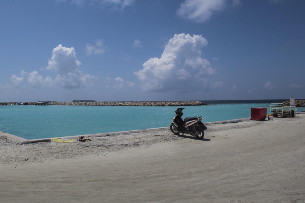 Maafushi port and turquoise lagoon